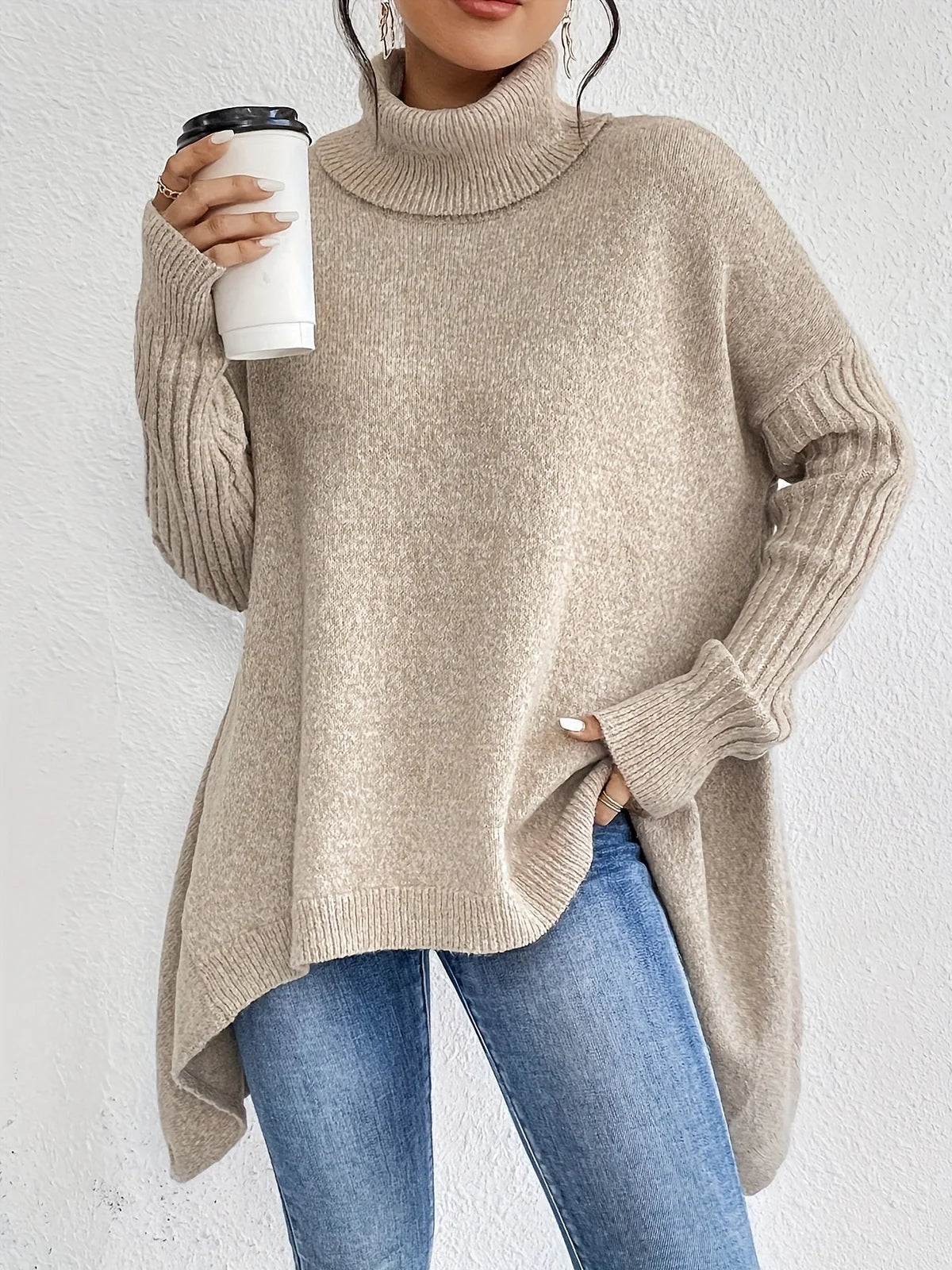 Oversize sweter z golfem – miękki i ciepły